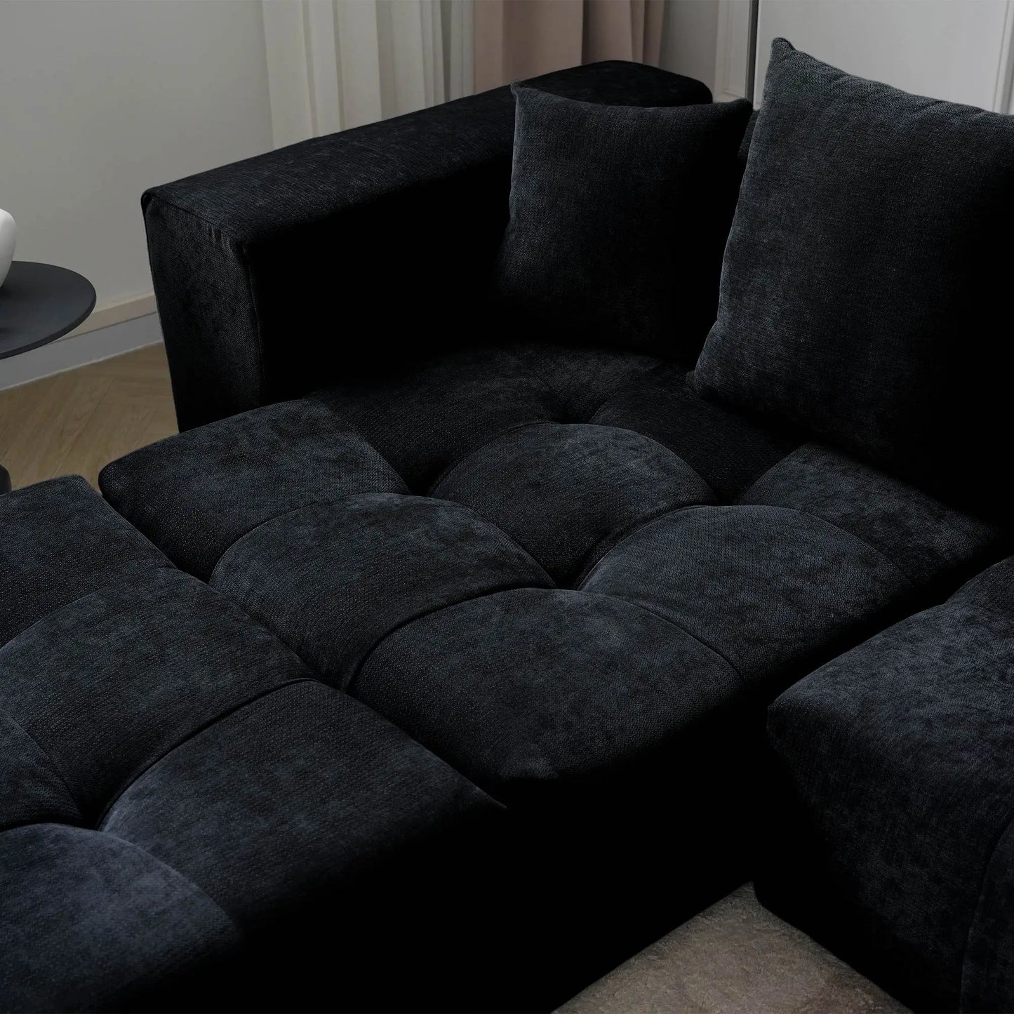 Matrix Classic Modular Sofas | Black Cotton and Linen Couch Sectionals 3-seaters with 1 Ottoman
