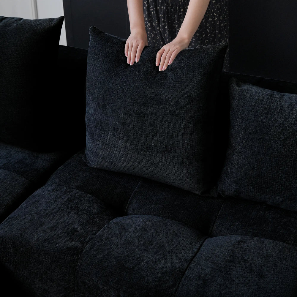 Matrix Classic Modular Sofas | Black Cotton and Linen Couch Sectionals 3-seaters with 1 Ottoman
