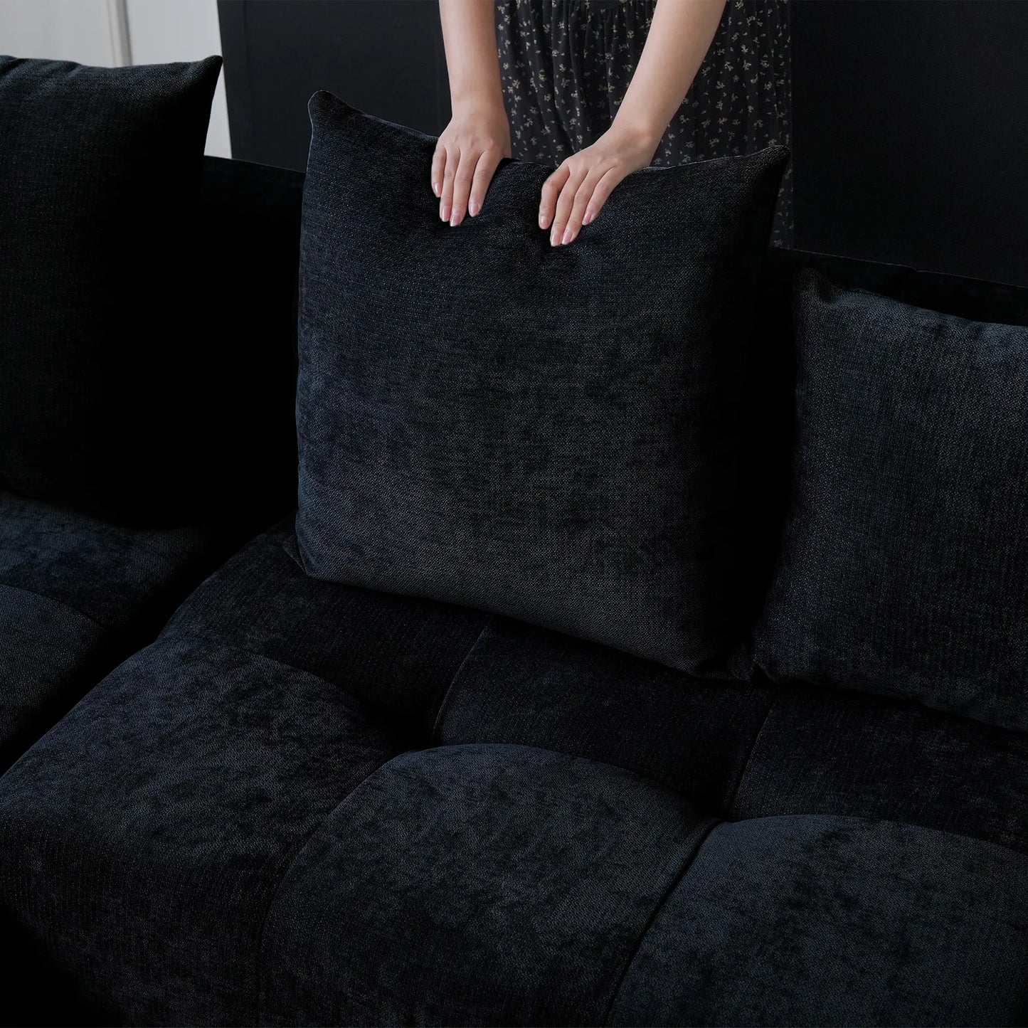 Matrix Classic Modular Sofas | Black Cotton and Linen Couch Sectionals 3-seaters with 1 Ottoman