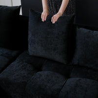 Matrix Classic Modular Sofas | Black Cotton and Linen Couch Sectionals 3-seaters with 1 Ottoman