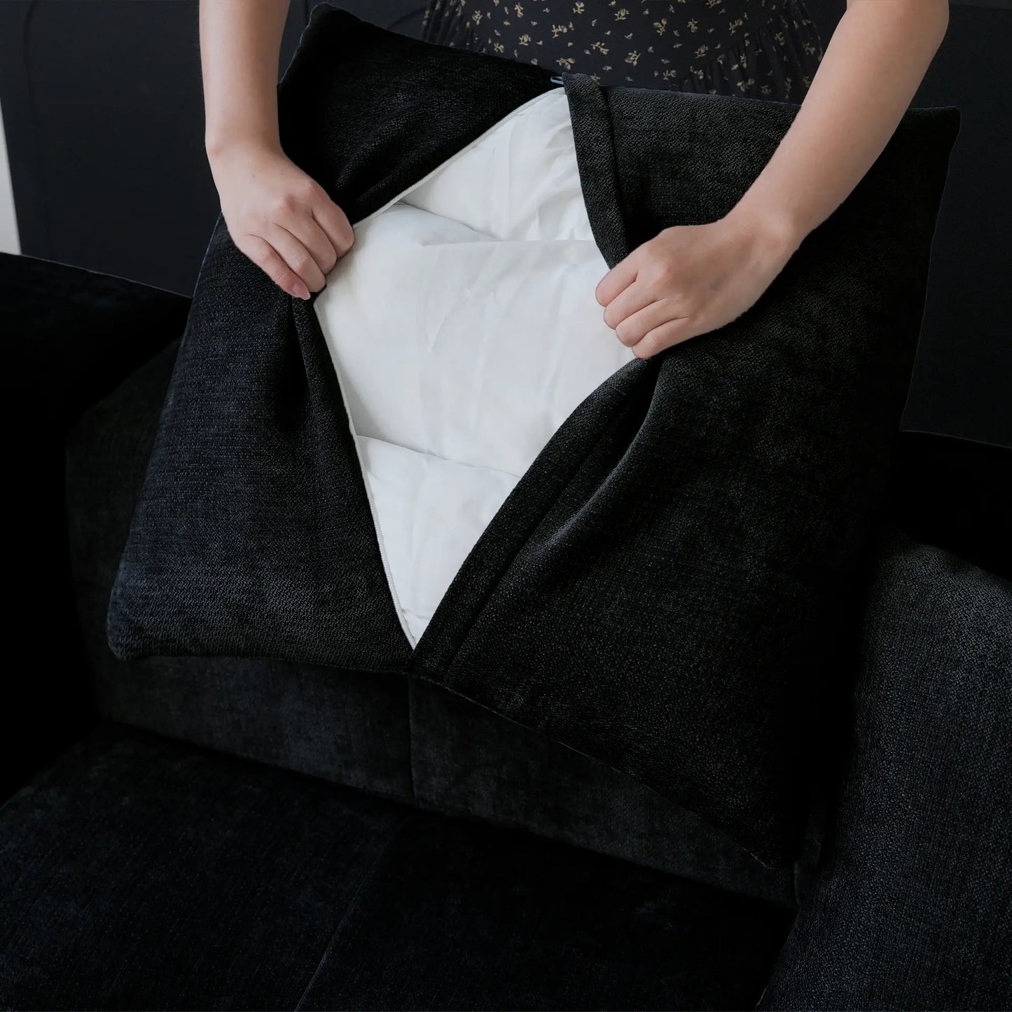 Matrix Classic Modular Sofas | Black Cotton and Linen Couch Sectionals 3-seaters with 1 Ottoman