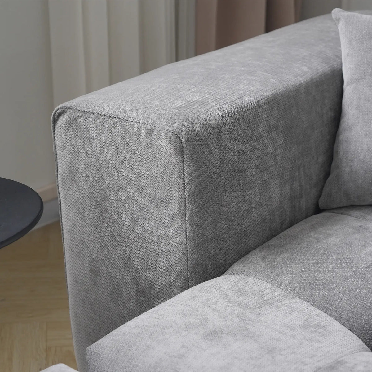 Matrix 3-Seater Light-Grey Sofa Set | 4-Piece (Includes 1 Ottoman), Linen Fabric