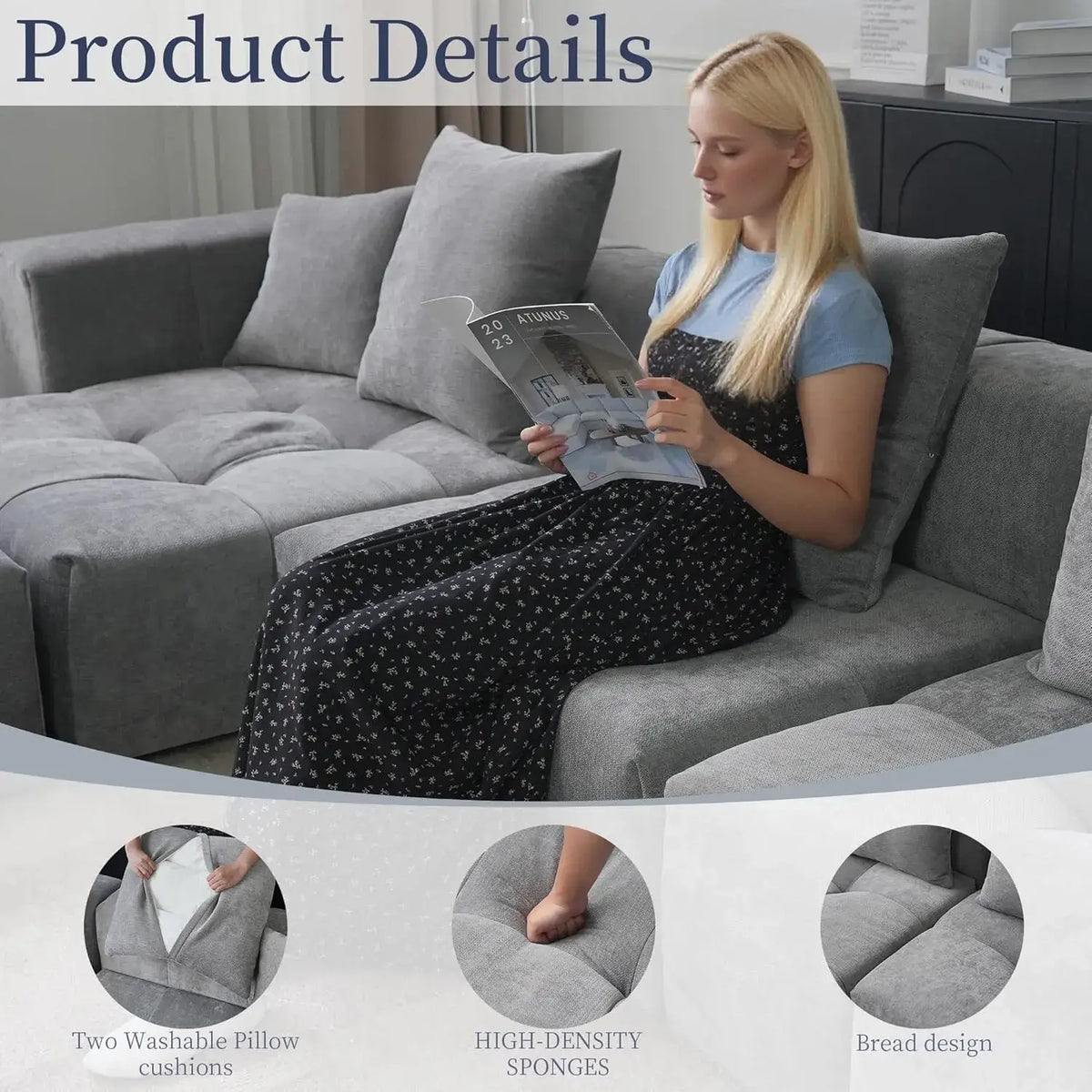 Matrix 3-Seater Light-Grey Sofa Set | 4-Piece (Includes 1 Ottoman), Linen Fabric