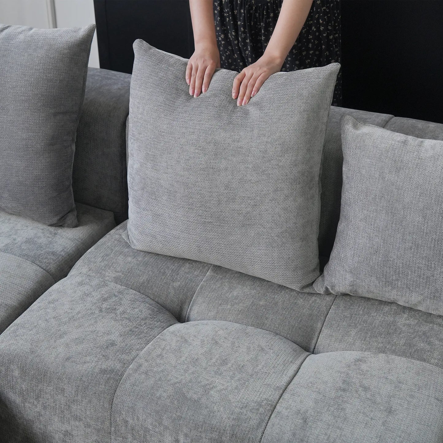 Matrix Classic Modular Sofas | Light Grey Cotton and Linen Loveseats 2-seaters with 1 Ottoman