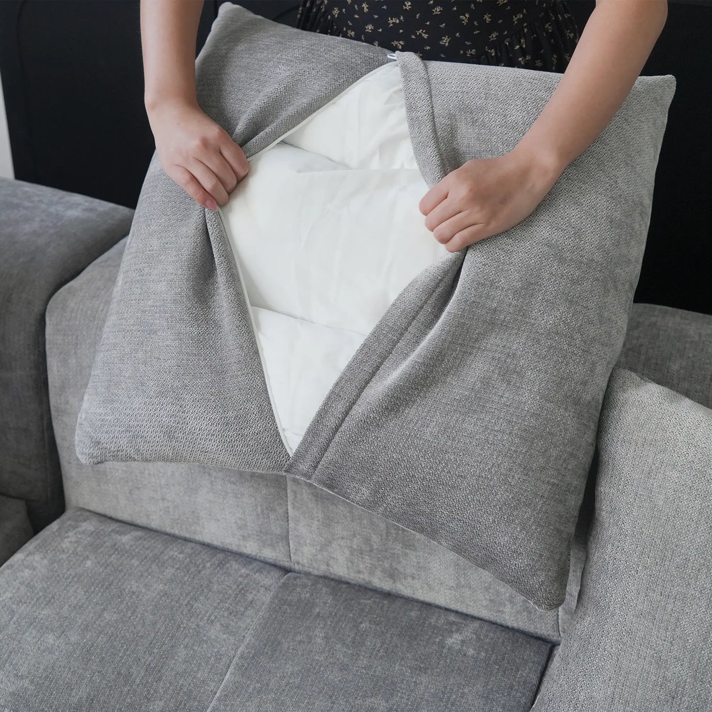 Matrix Classic Modular Sofas | Light Grey Cotton and Linen Loveseats 2-seaters with 1 Ottoman