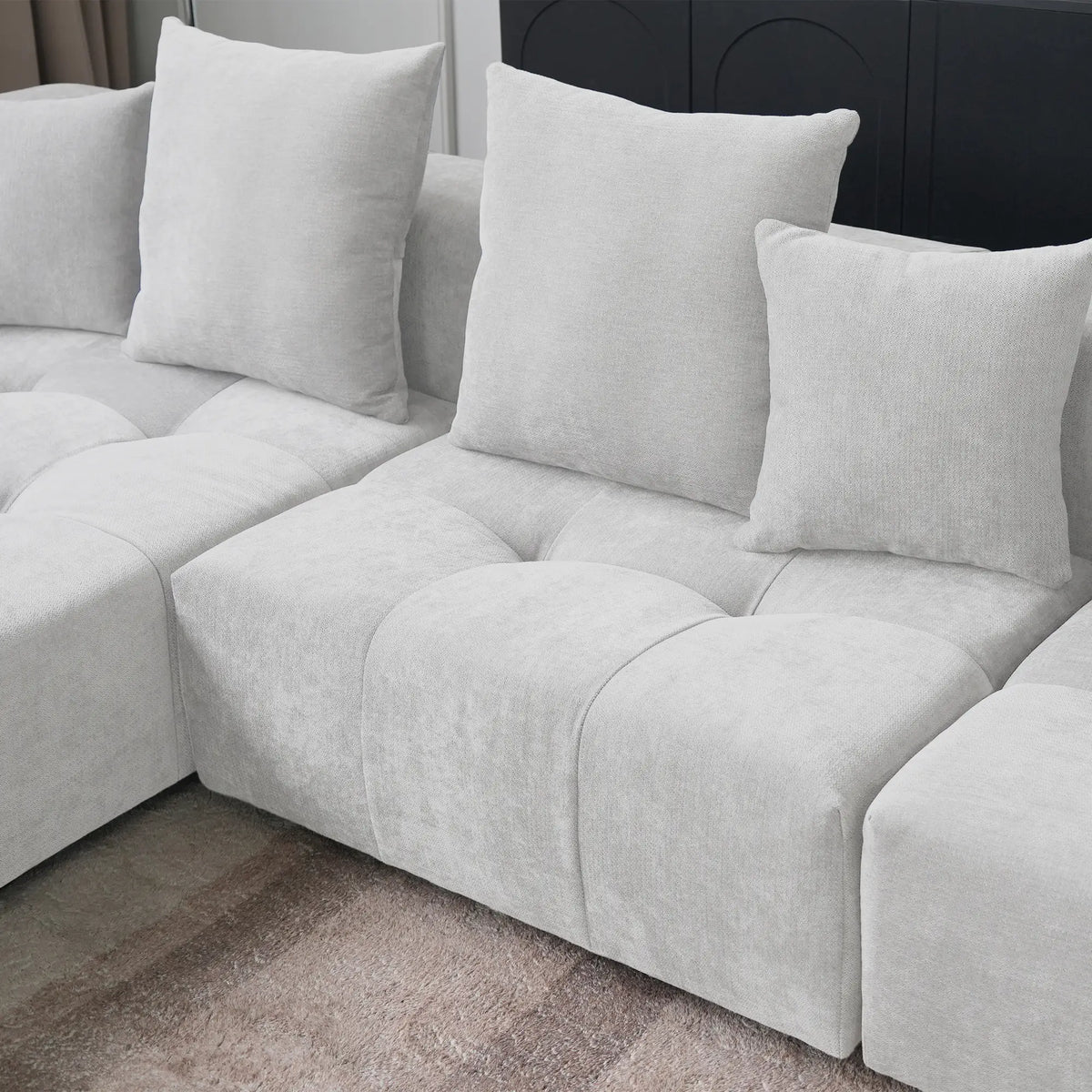 Sofá seccional Matrix de 2 plazas con chaise longue en lino blanco | 3 piezas (incluye 1 otomana), asientos para sala de estar, diseño elegante