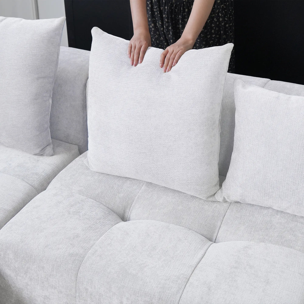 Matrix Classic Modular Sofas | White Cotton and Linen Loveseats 2-seaters with 1 Ottoman