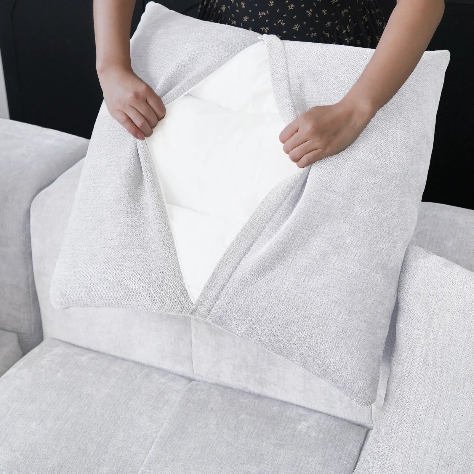 Seccional Matrix de 2 plazas con chaise longue, color blanco | 3 piezas (incluye 1 otomana), tela de lino, asientos para sala de estar