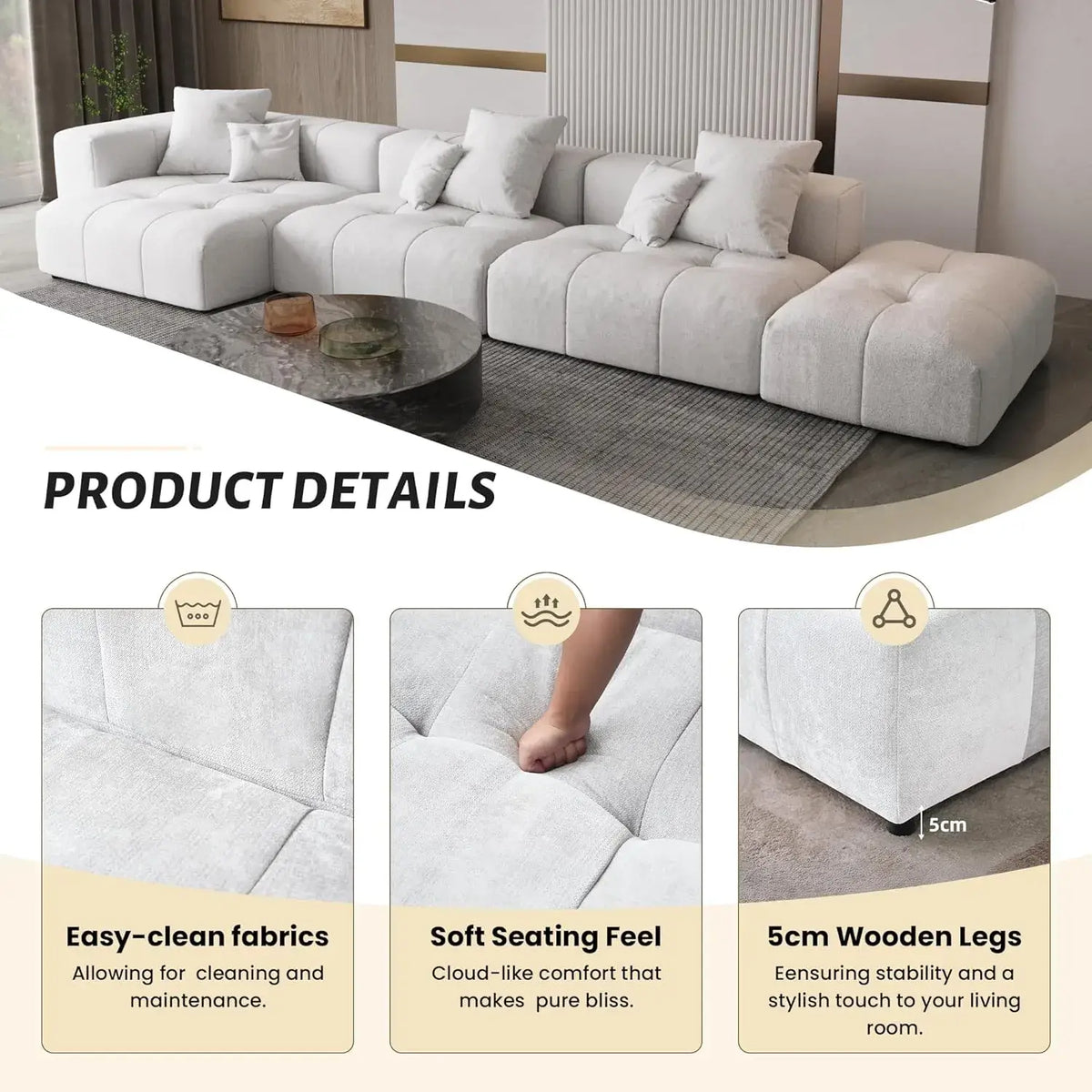 Sofás modulares Matrix Classic | Conjunto de sofás de 4 piezas en algodón y lino blanco de 2 plazas