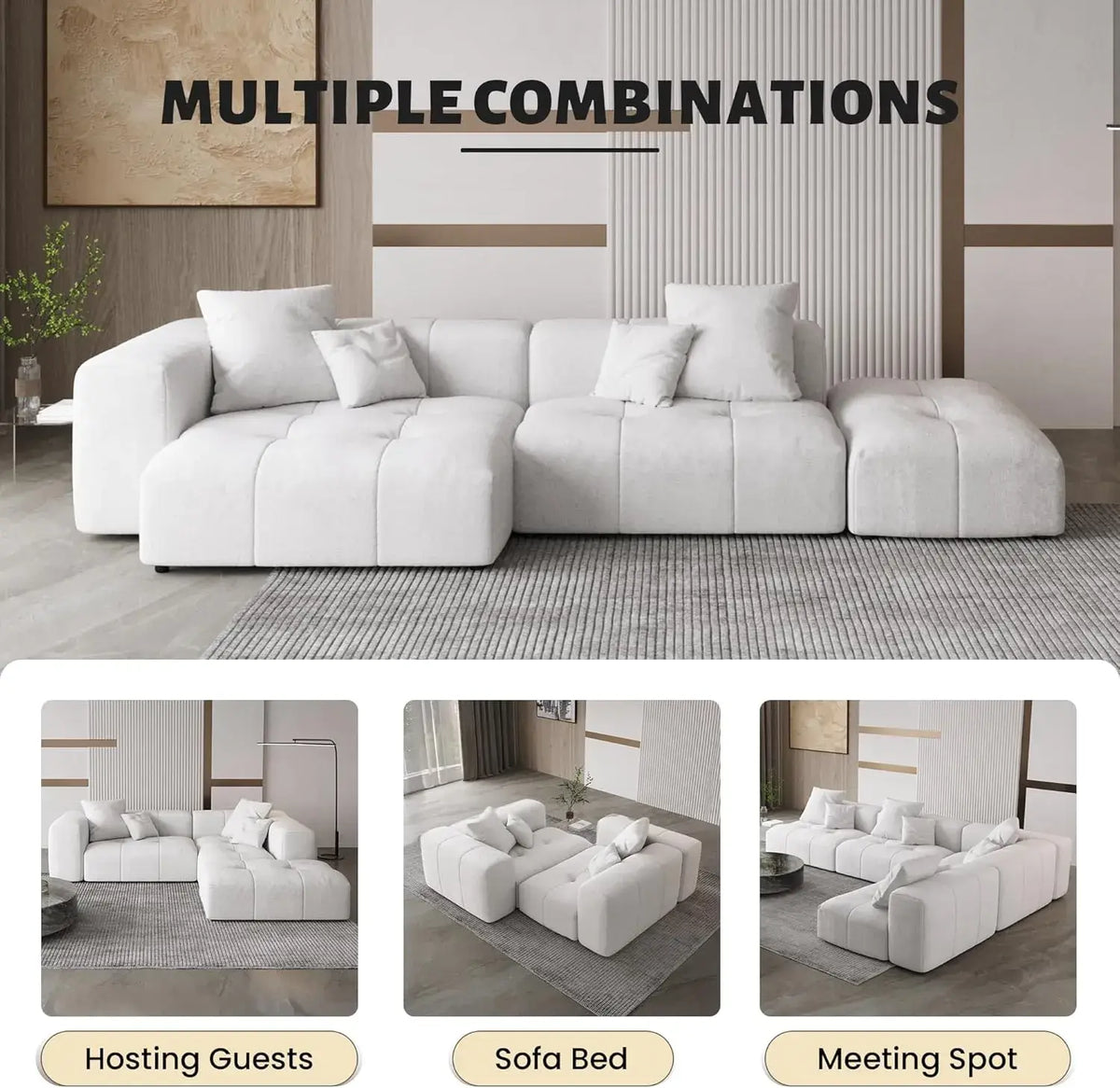 Sofás modulares Matrix Classic | Conjunto de sofás de 4 piezas en algodón y lino blanco de 2 plazas