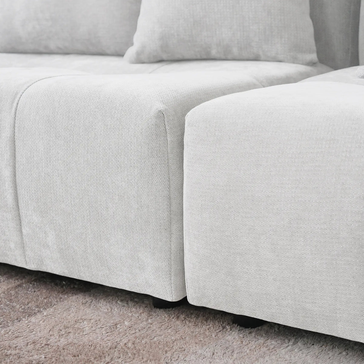 Matrix 3-Seater White Sofa Set | 4-Piece (Includes 1 Ottoman), Linen Fabric