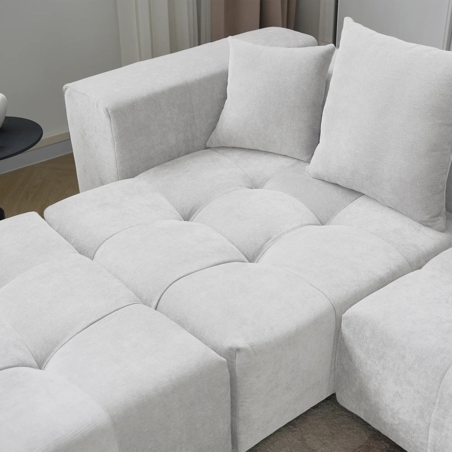 Matrix Classic Modular Sofas | White Cotton and Linen Loveseats 2-seaters with 1 Ottoman