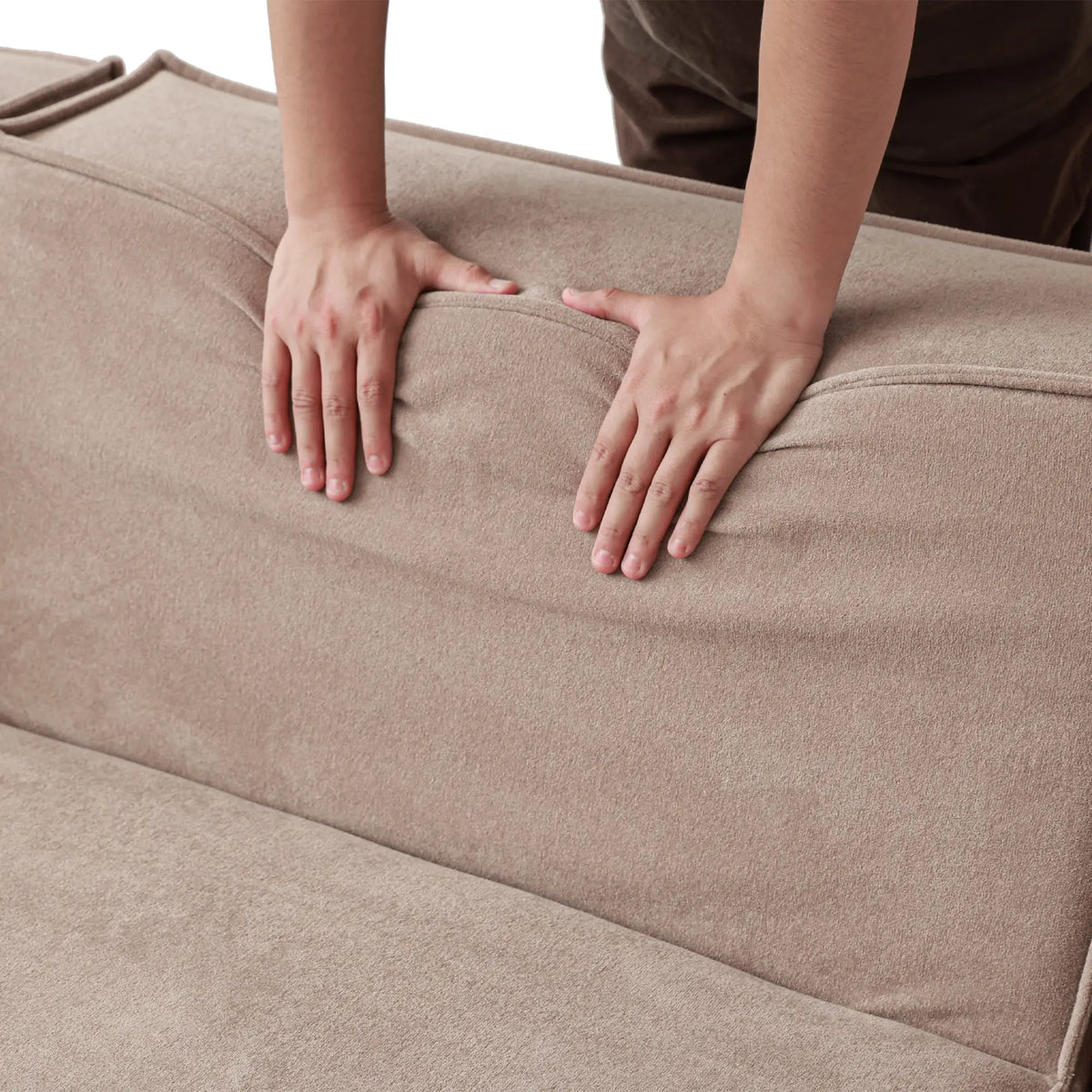 Matrix 2-Seater Brown Modular Chaise Sectional | 3-Piece (includes 1 Ottoman), Cloud Velvet Fabric, Small Space