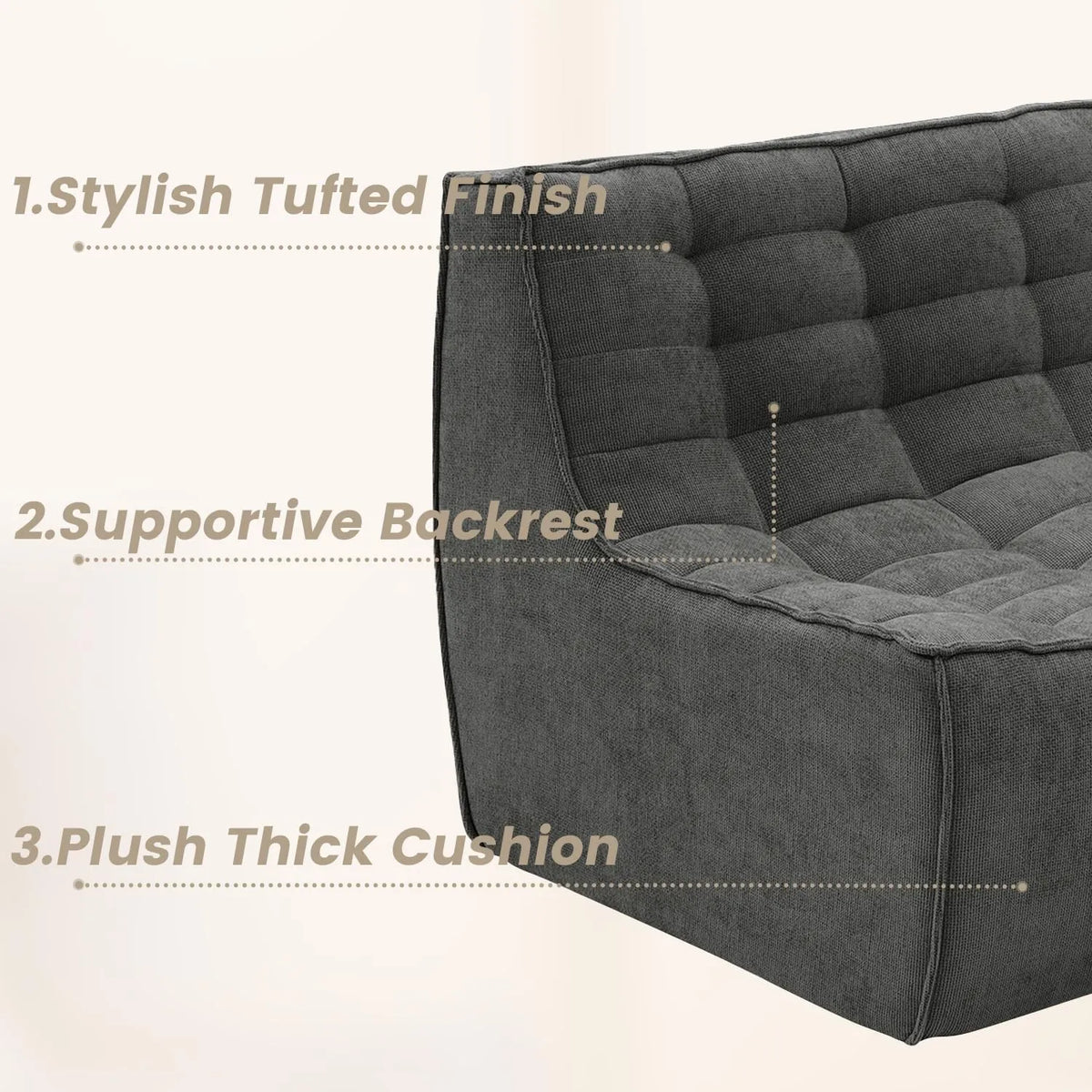 Essential Classic Floor Sofas | 3-Piece Black Chenille and Linen Sofa Sets 6-Seater
