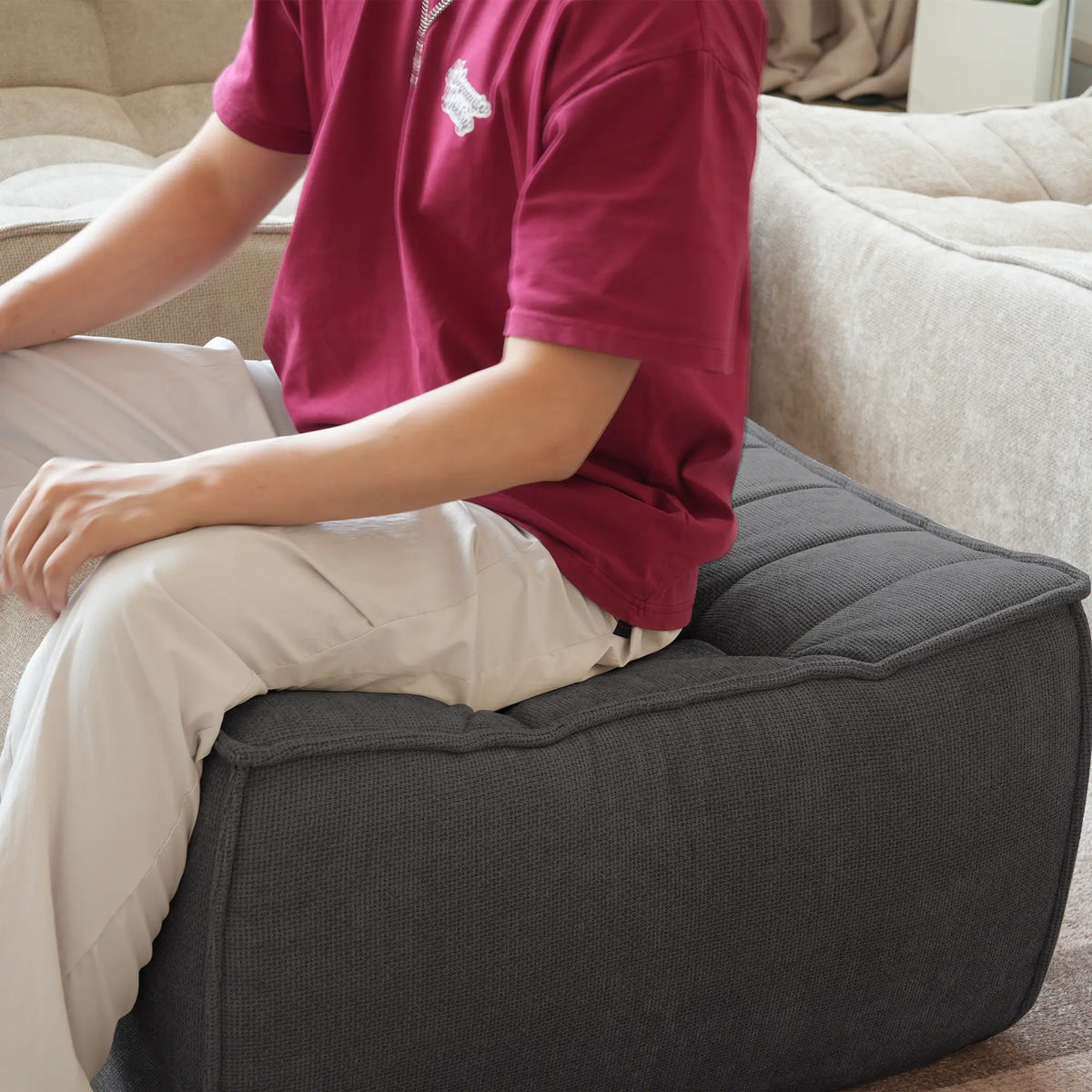 Essential Classic Floor Sofas | 3-Piece Black Chenille and Linen Sofa Sets 6-Seater