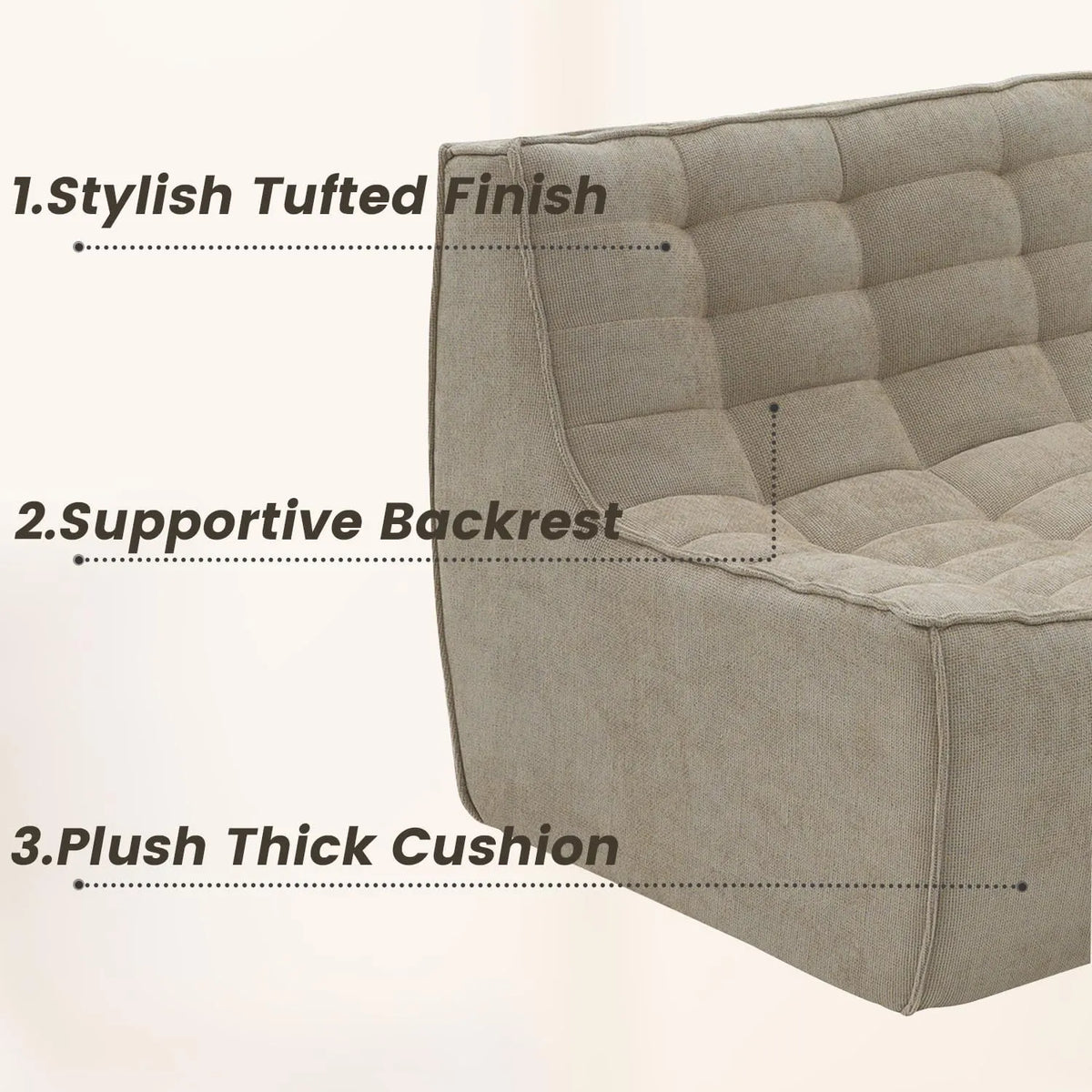 Essential Classic Floor Sofas | 3-Piece Khaki Chenille and Linen Sofa Sets 6-Seater