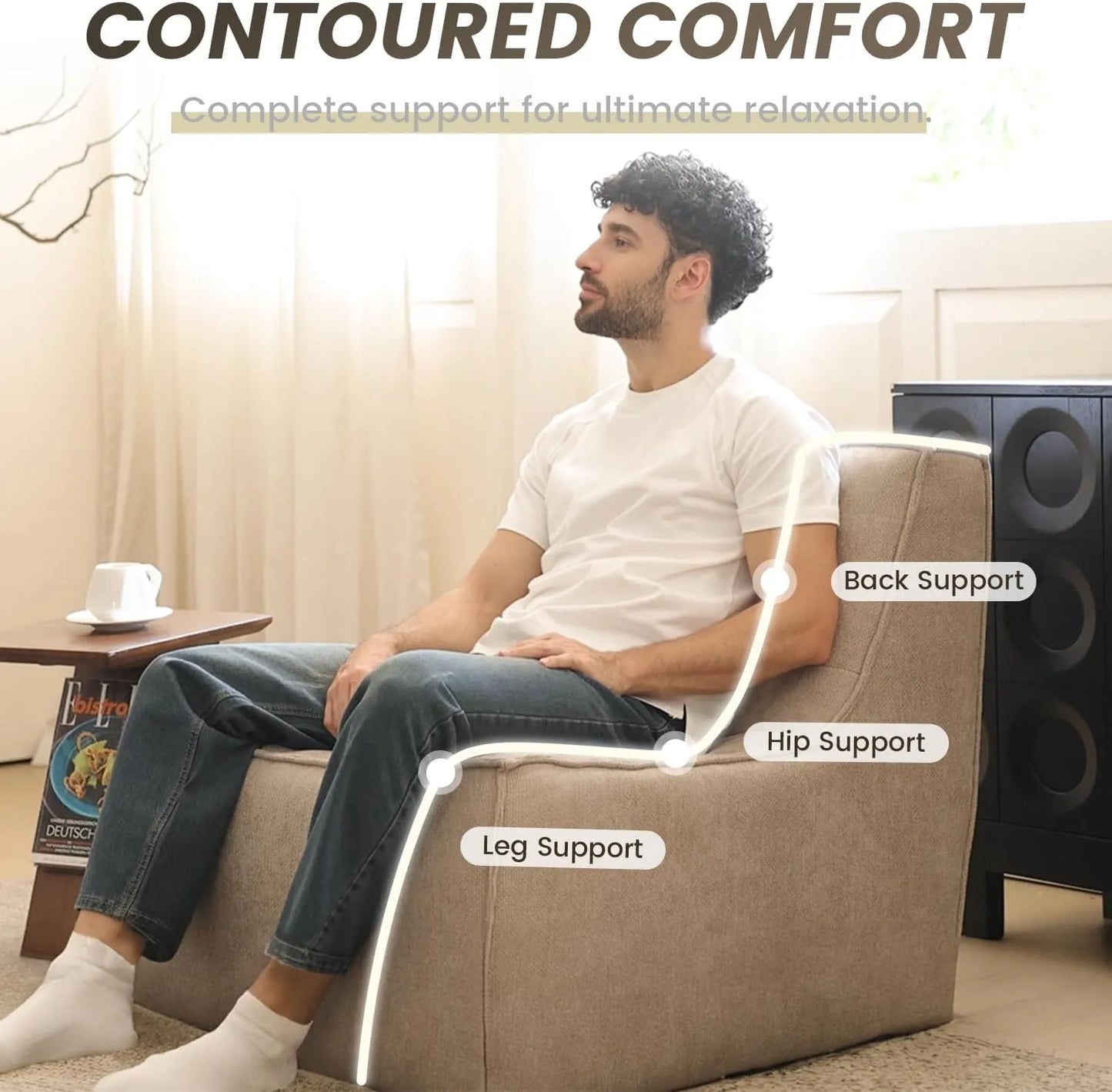 Essential Classic Floor Sofas | Khaki Chenille and Linen Couch Sectionals 6-seaters