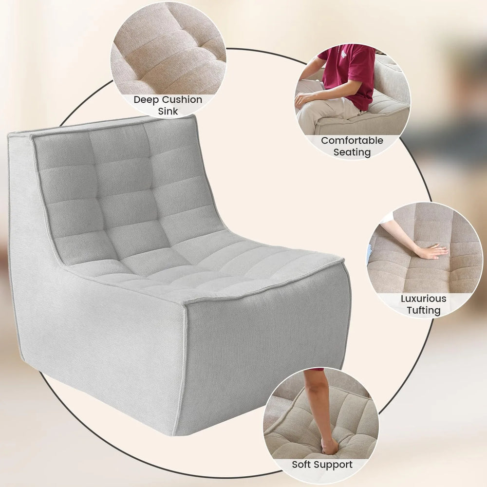 Essential Classic Floor Sofas | Light Grey Chenille and Linen Couch Sectionals 6-seaters