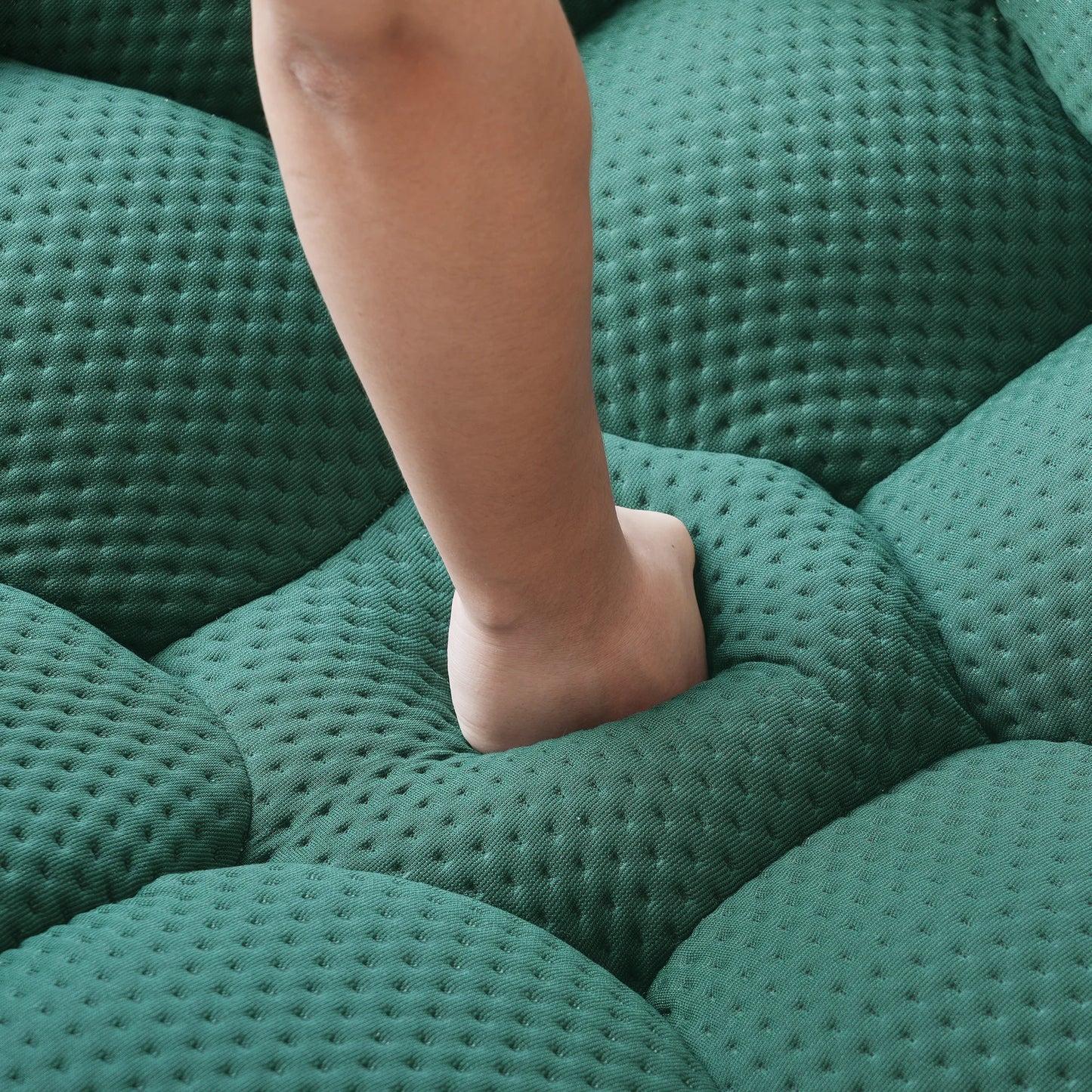 Sofás Essential Arc Boneless | Seccionales en forma de L de 2 piezas con tejido de punto 3D verde, 4 plazas