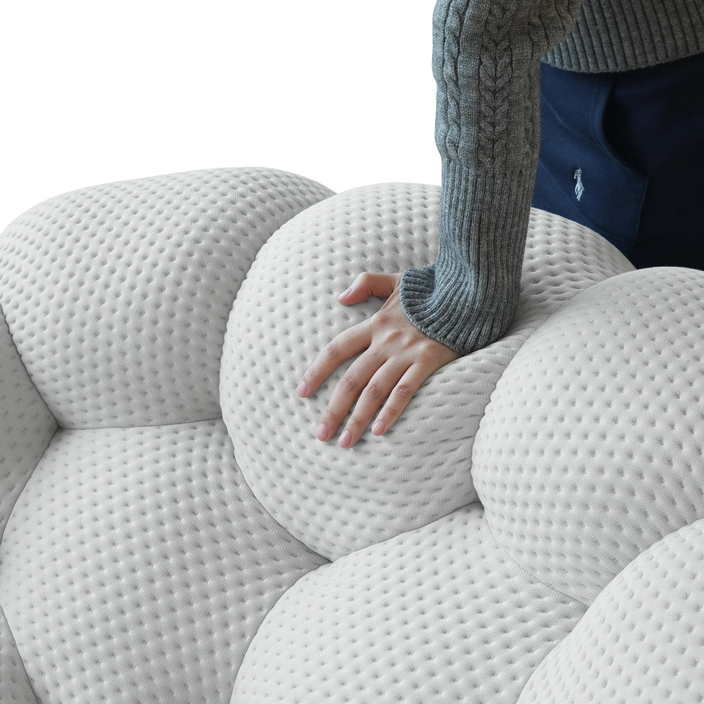 Sofás Essential Arc Boneless | Seccionales en forma de L de 2 piezas, 4 plazas, de tejido de punto 3D, color gris claro