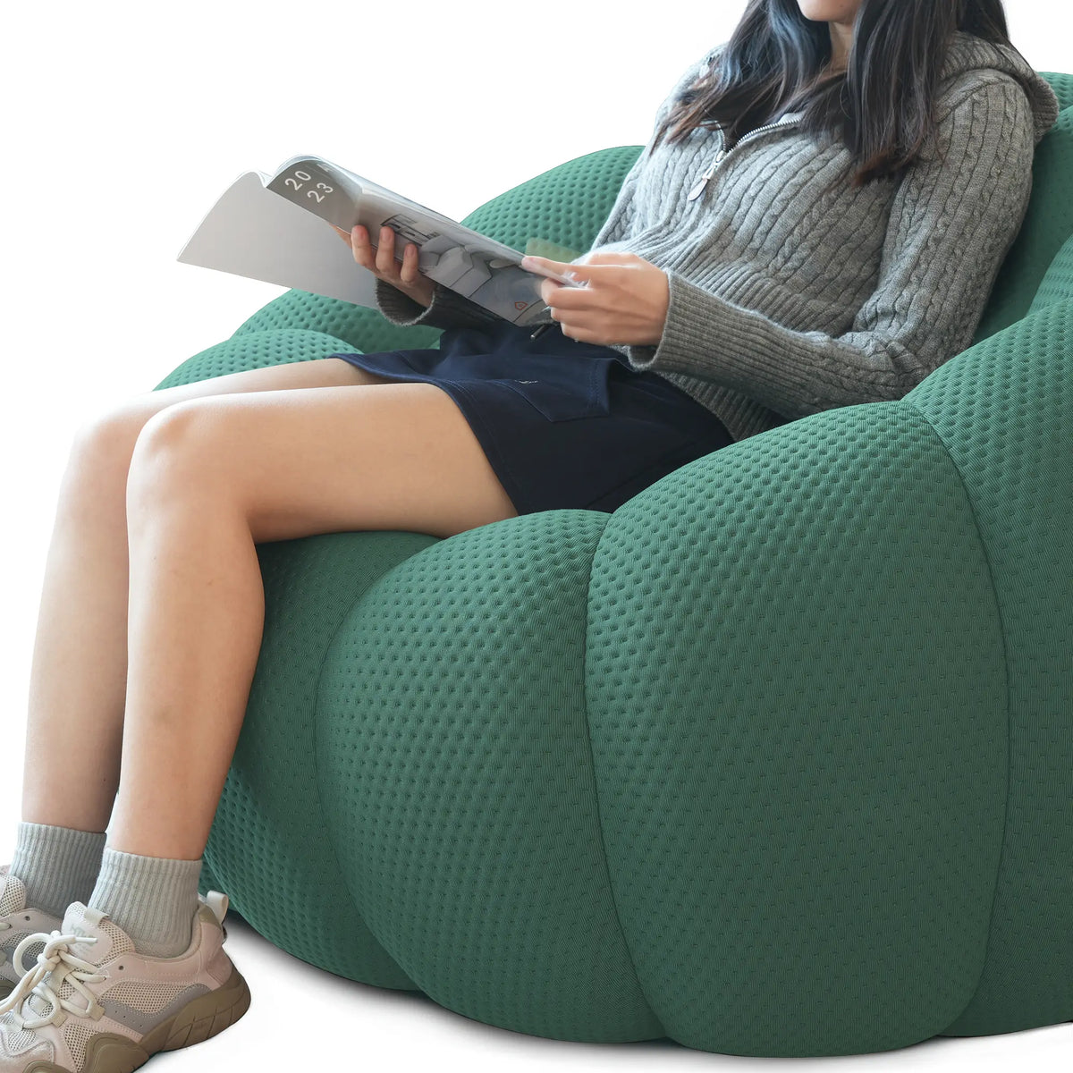 Sofás de suelo esenciales | Sofá individual de 2 piezas de tela tejida 3D verde