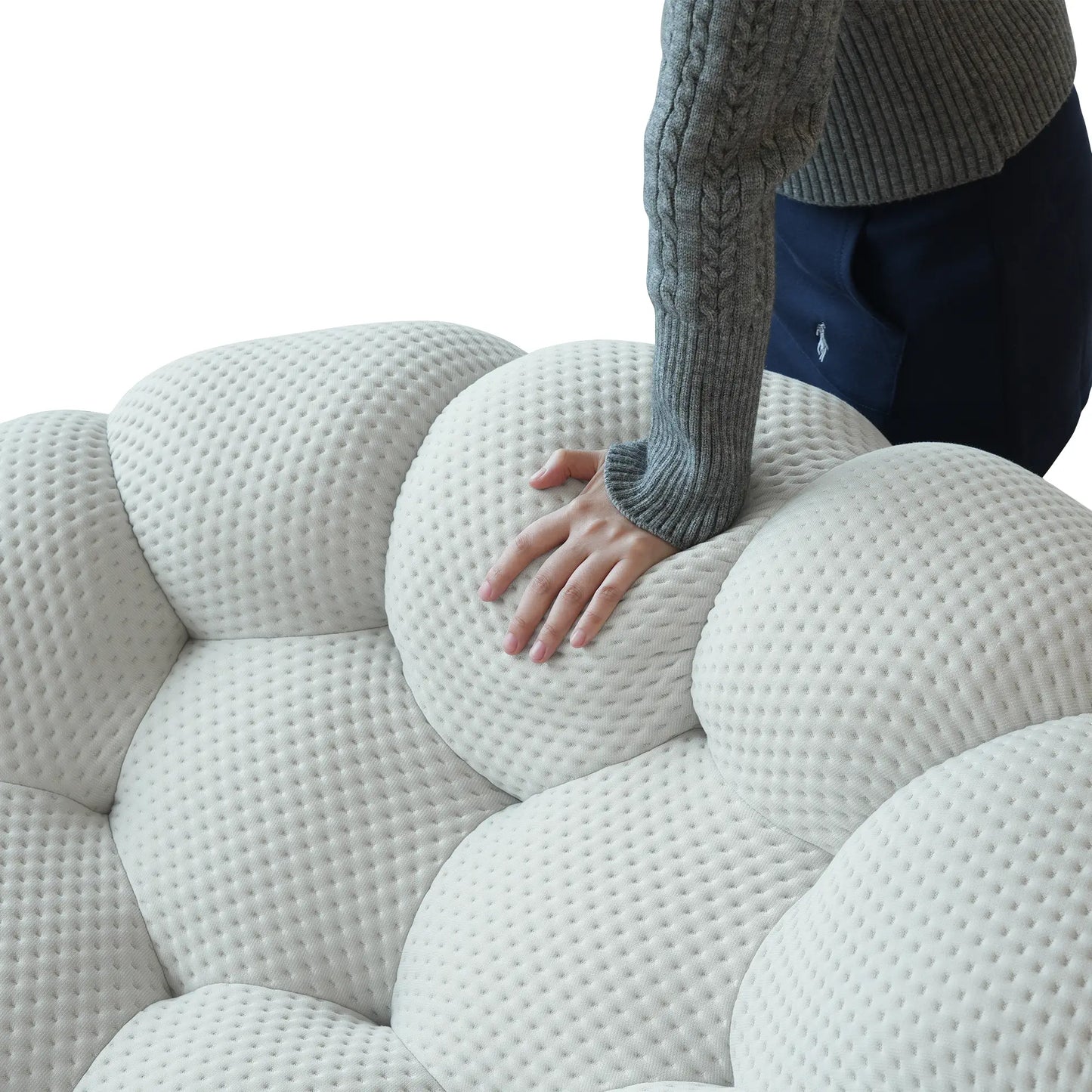 Essential Floor Sofas | Light Grey 3D Knitted Fabric Couch Sectionals 3-seaters
