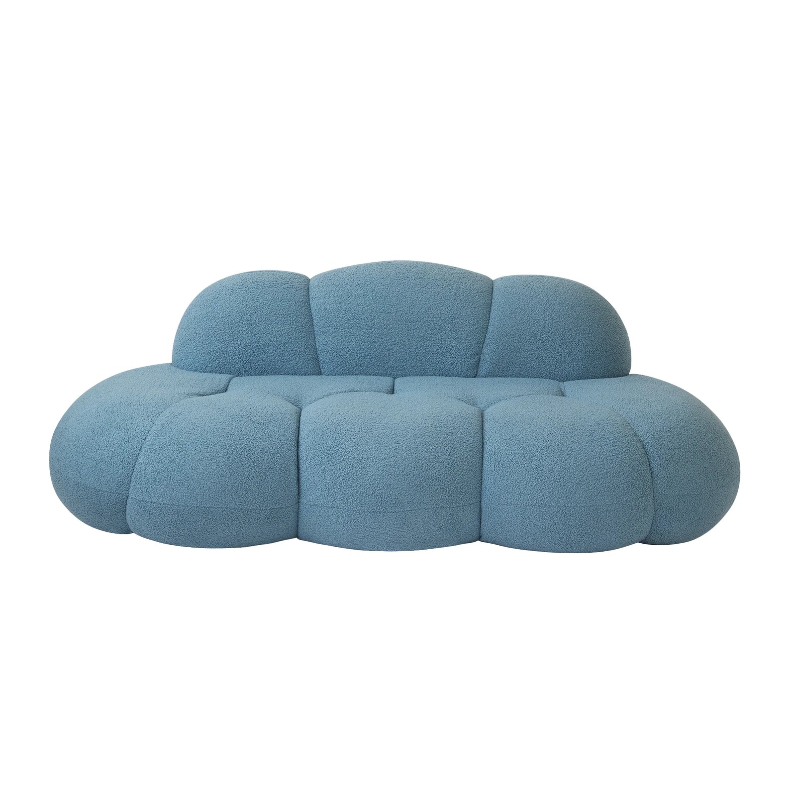Essential 3-Seater blue Teddy Velvet Couch Sectionals | 1-Piece, Teddy Velvet Fabric, Small Space