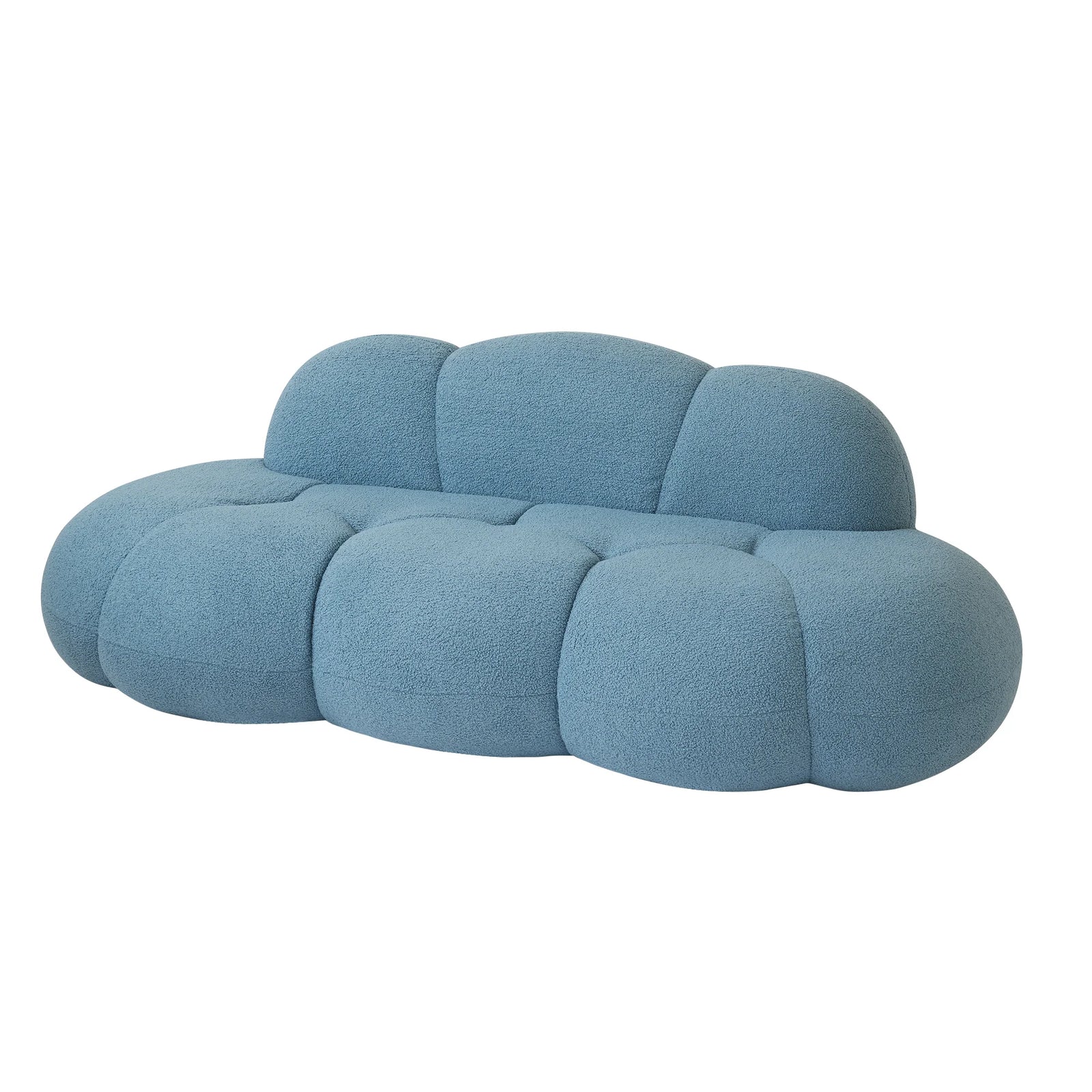 Essential 3-Seater blue Teddy Velvet Couch Sectionals | 1-Piece, Teddy Velvet Fabric, Small Space