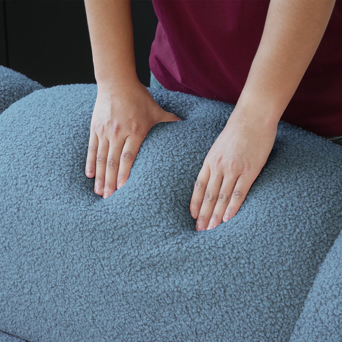 Essential Cloud Boneless Sofas | 1-Piece Teddy Velvet Blue Loveseats 3-Seater