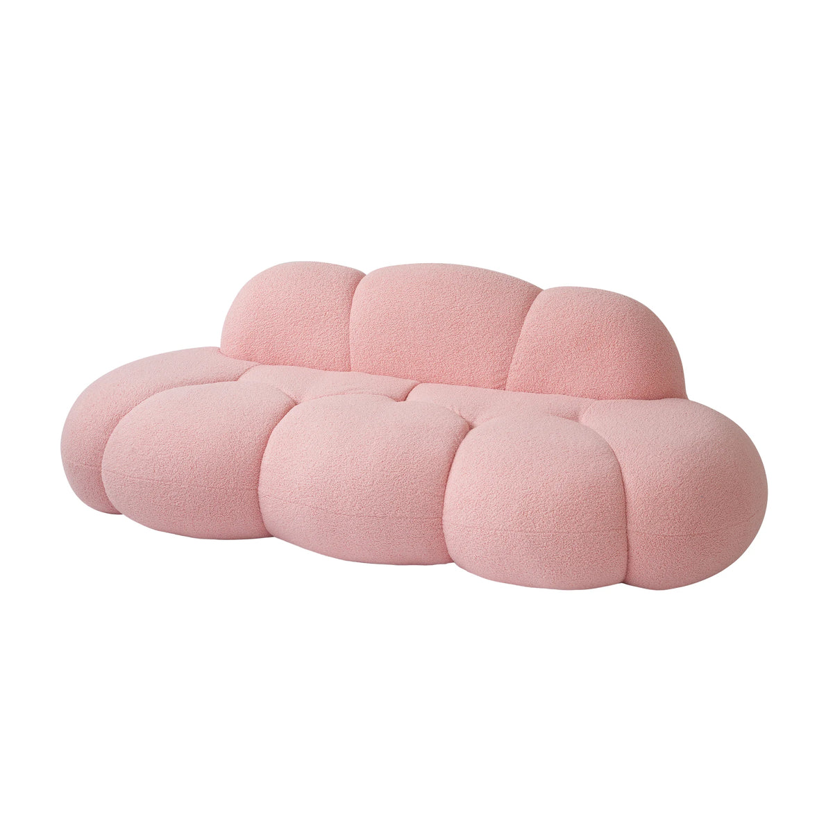 Essential Cloud Boneless Sofas | 1-Piece Teddy Velvet Pink Loveseats 3-Seater