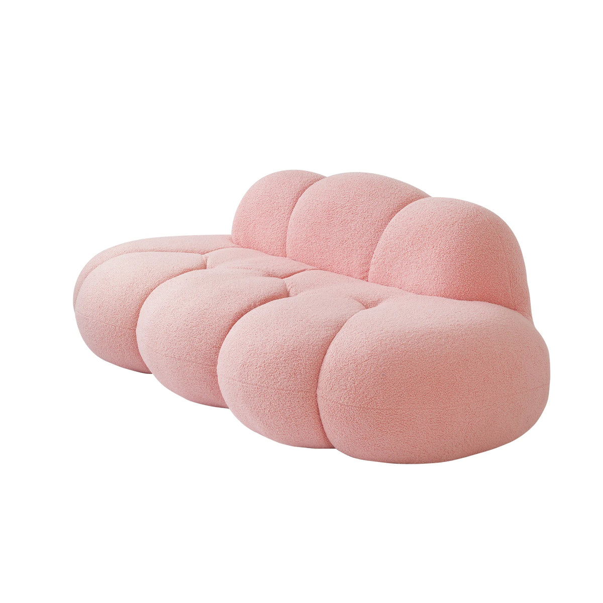 Essential Cloud Boneless Sofas | 1-Piece Teddy Velvet Pink Loveseats 3-Seater