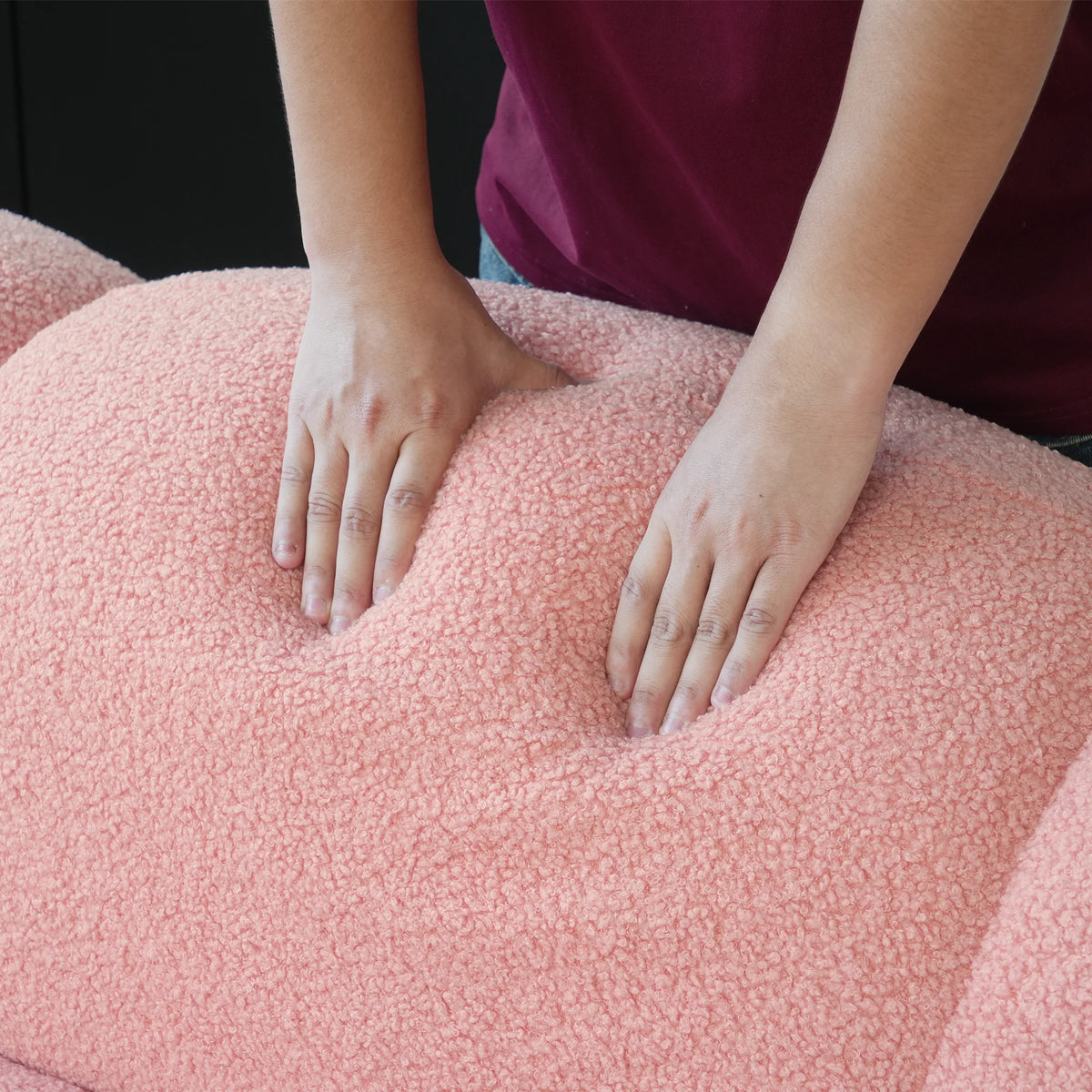 Essential Cloud Boneless Sofas | 1-Piece Teddy Velvet Pink Loveseats 3-Seater