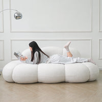 Essential Cloud Boneless Sofas | 1-Piece Teddy Velvet White Loveseats 3-Seater