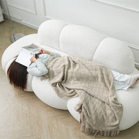 Essential Cloud Boneless Sofas | 1-Piece Teddy Velvet White Loveseats 3-Seater