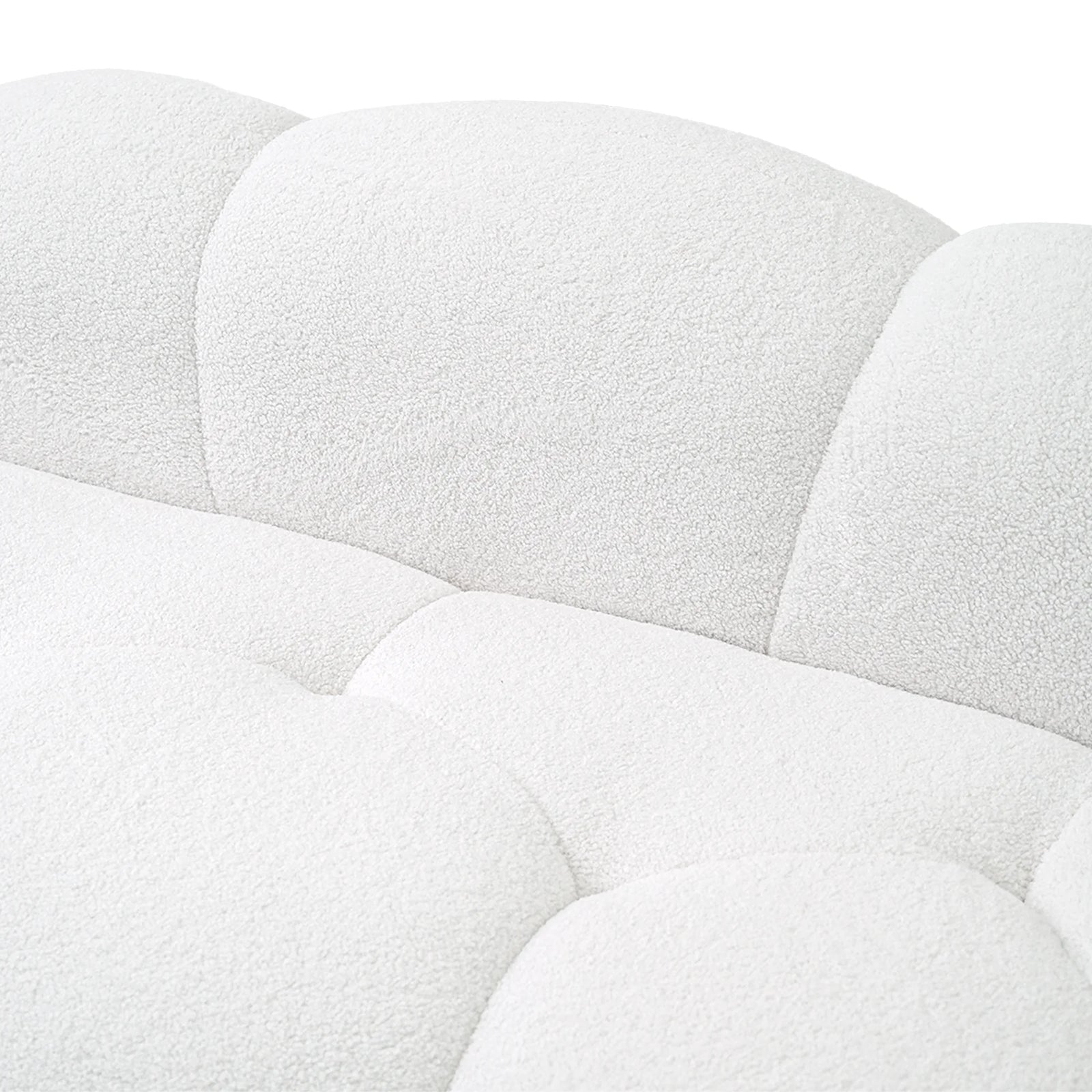 Seccionales de sofá esencial de 3 asientos de terciopelo Teddy blanco | 1 pieza, tela de terciopelo Teddy, diseño compacto
