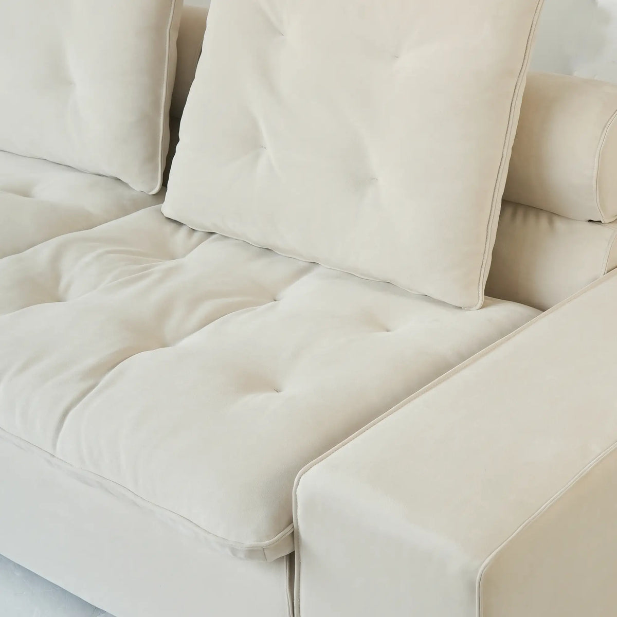 Deluxe Adjustable Cloud Sectional Sofas | 5-Piece Beige Frosted Velvet L-Shaped Sectionals 4-Seater