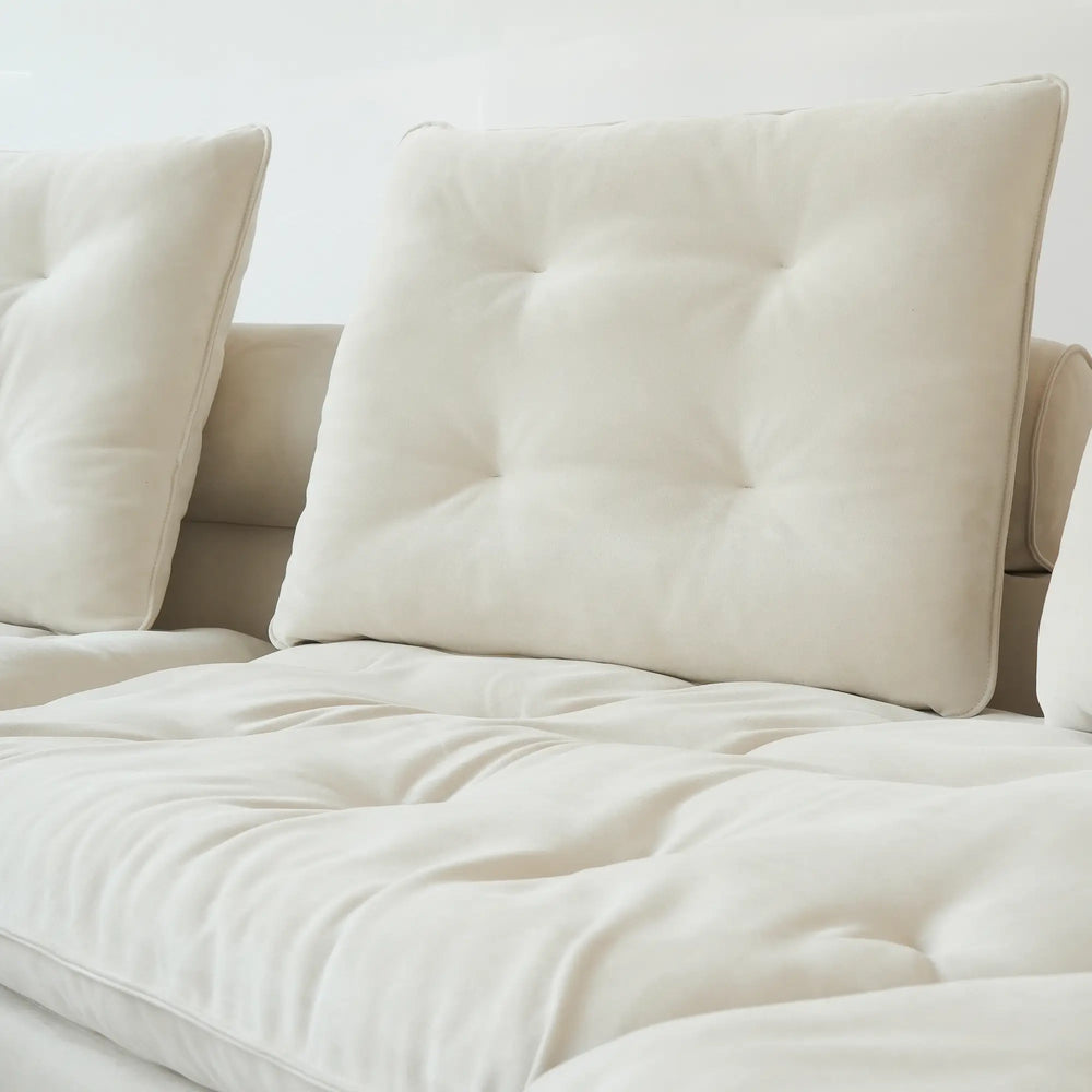 Deluxe Adjustable Cloud Sectional Sofas | Beige Frosted Velvet U shaped Sectionals 6-seaters