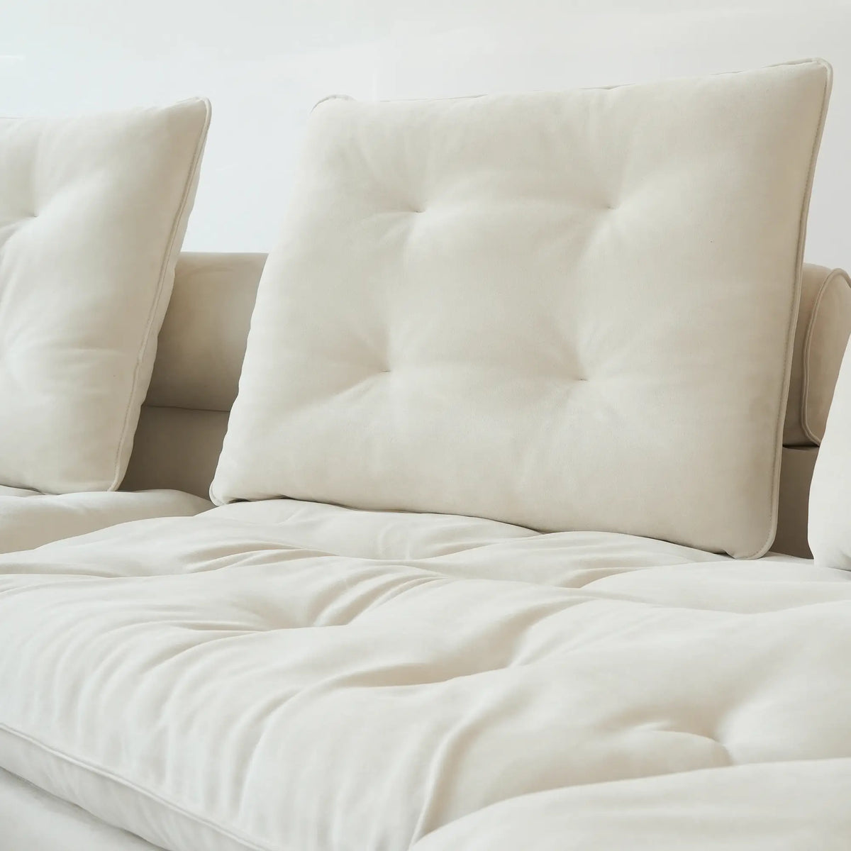 Deluxe Adjustable Cloud Sectional Sofas | 3-Piece Beige Frosted Velvet Chaise Sectionals 2-Seater