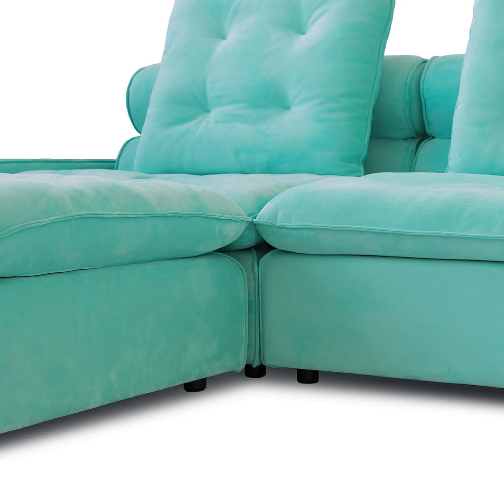Deluxe Adjustable Cloud Sectional Sofas | Tiffany Blue Frosted Velvet U shaped Sectionals 5-seaters with 1 Ottoman