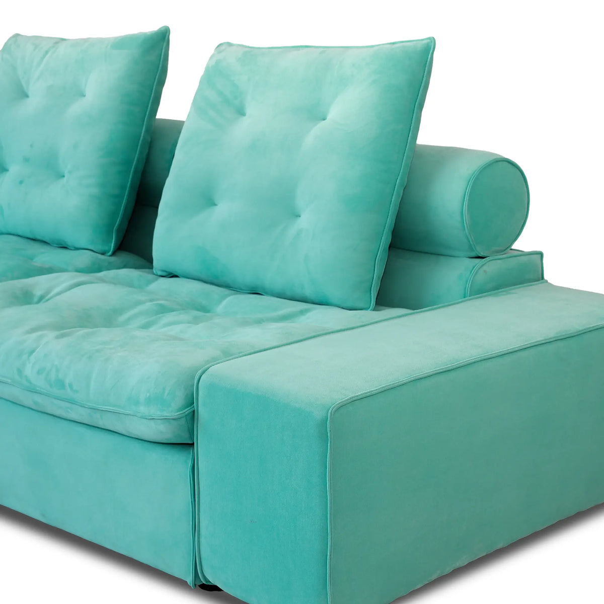 Deluxe Adjustable Cloud Sectional Sofas | 5-Piece Tiffany Blue Frosted Velvet L-Shaped Sectionals 5-Seater