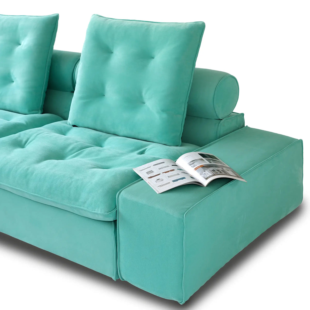 Deluxe Adjustable Cloud Sectional Sofas | 5-Piece Tiffany Blue Frosted Velvet L-Shaped Sectionals 5-Seater