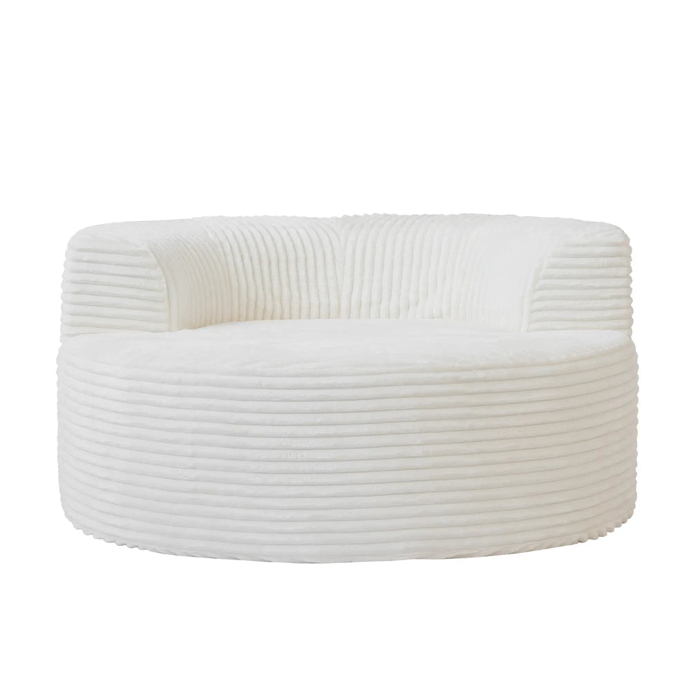 Sofás Essential Round Boneless | Sofá individual de una plaza en tela afelpada beige