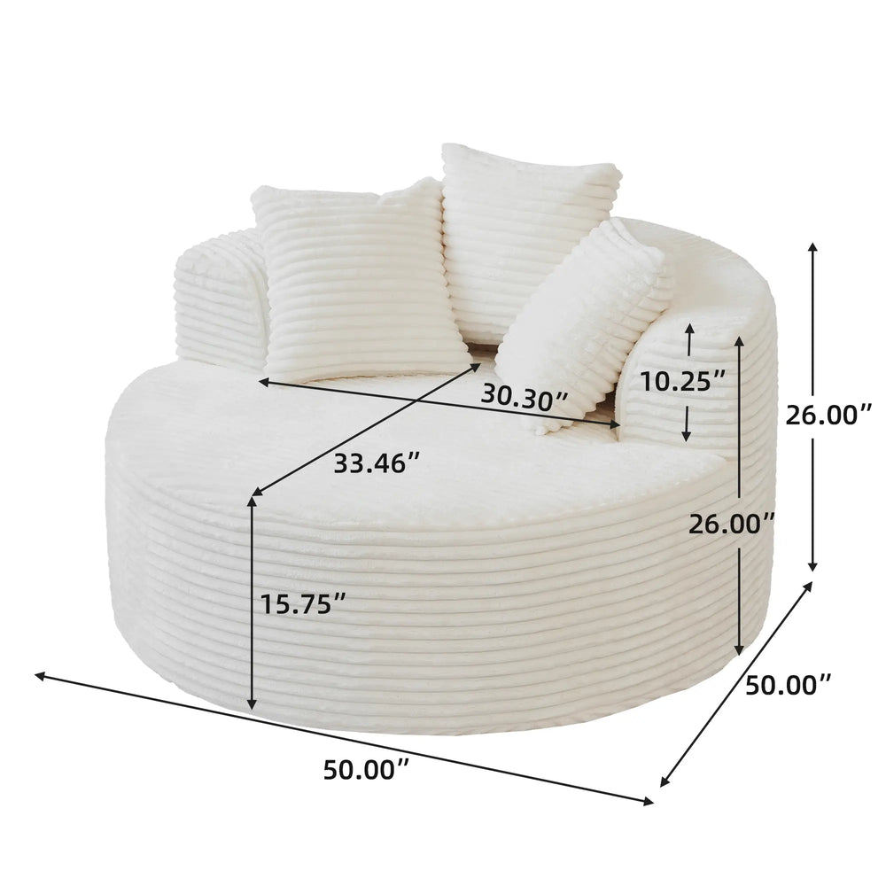 Sofás Essential Round Boneless | Sofá individual de una plaza en tela afelpada beige