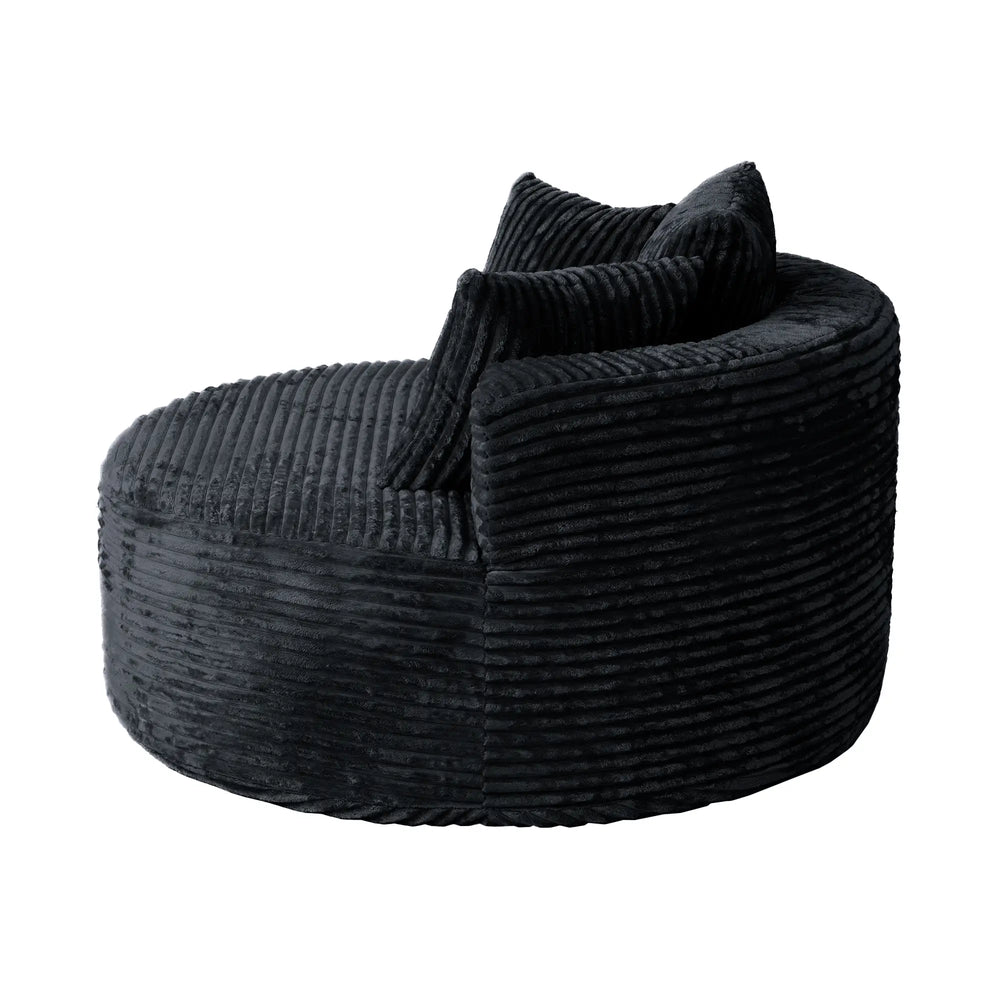 Sofás Essential Round Boneless | Sofá individual de una plaza, de tela afelpada, color negro