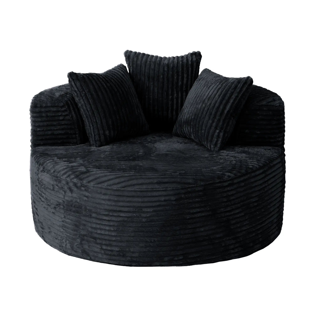 Sofás Essential Round Boneless | Sofá individual de una plaza, de tela afelpada, color negro