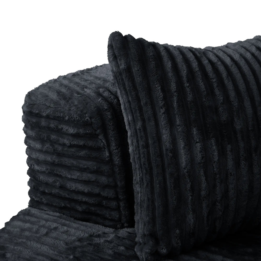 Sofás Essential Round Boneless | Sofá individual de una plaza, de tela afelpada, color negro