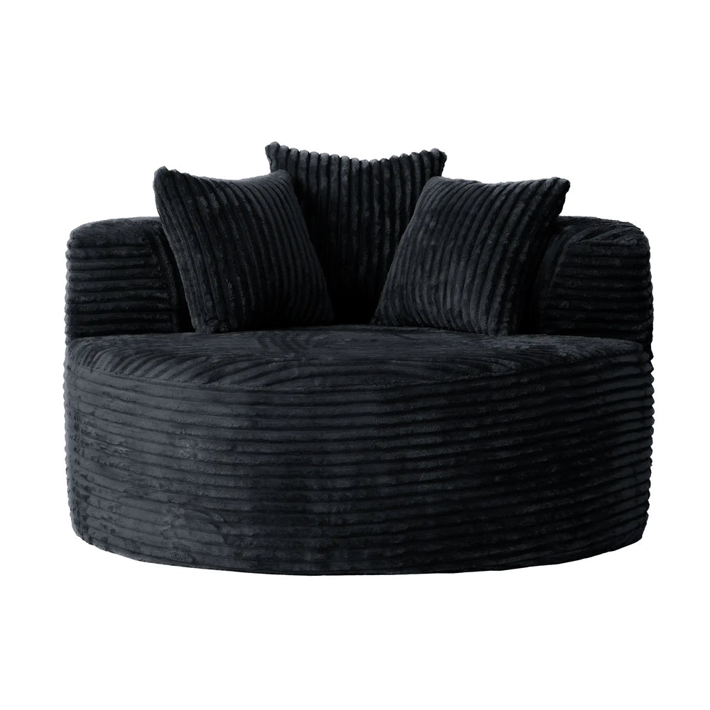 Sofás Essential Round Boneless | Sofá individual de una plaza, de tela afelpada, color negro