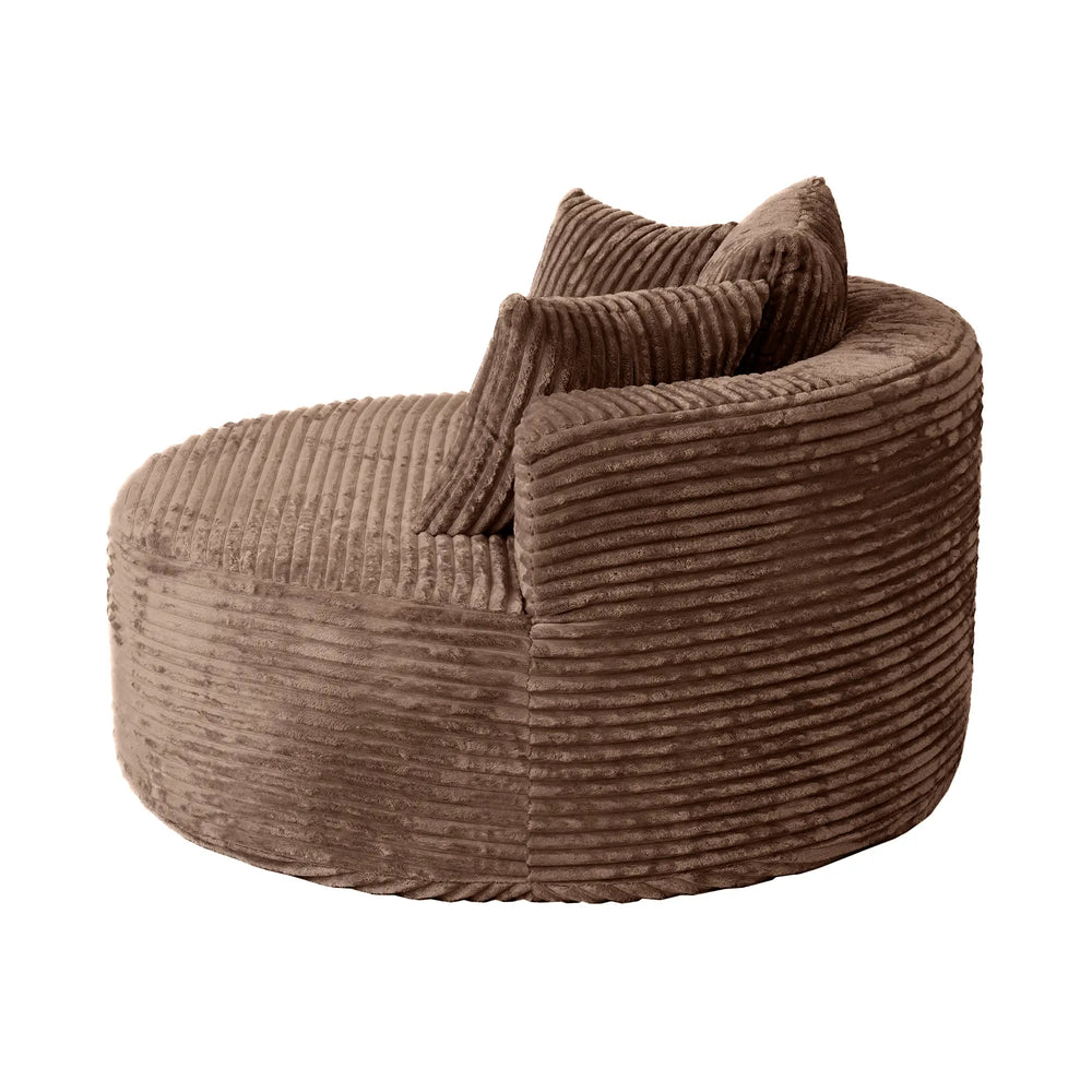 Sofás Essential Round Boneless | Sofá individual de una plaza en tela afelpada marrón