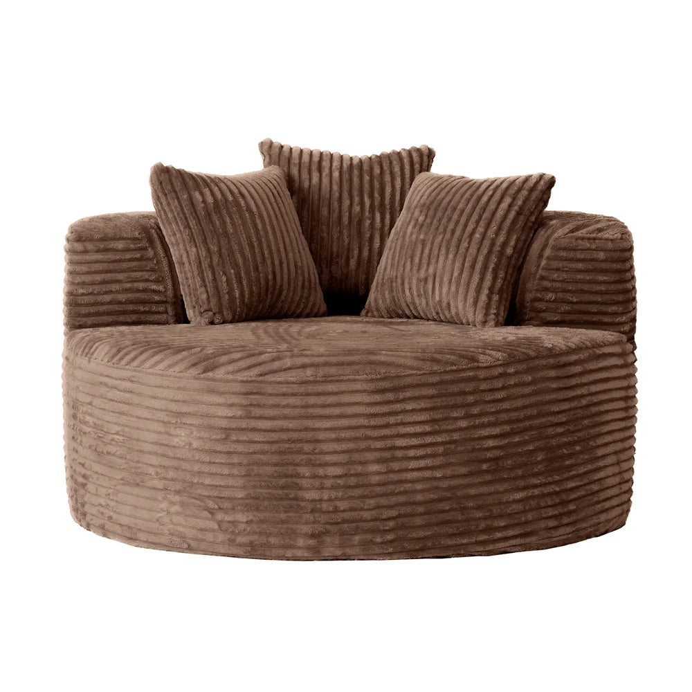 Sofás Essential Round Boneless | Sofá individual de una plaza en tela afelpada marrón