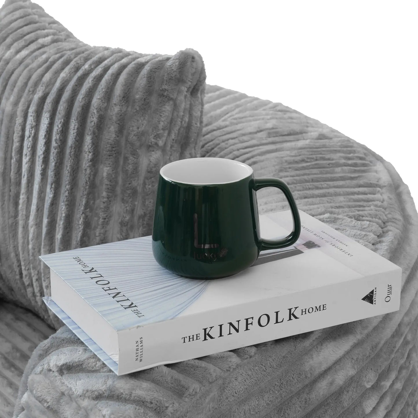 Sofás Essential Round Boneless | Sofá individual de una plaza, de tela afelpada, color gris claro